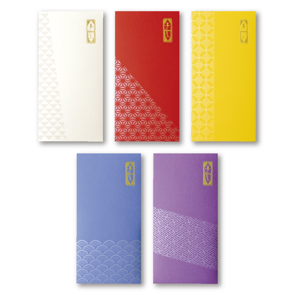 Amazon | タカ印 祝儀袋 のし袋 五色のし袋セット 紋 万型 什器付き 5
